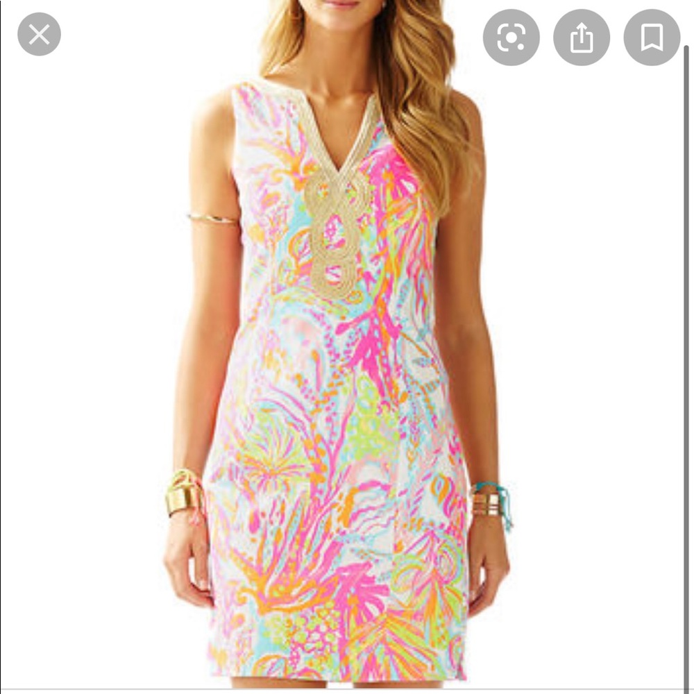 Lilly Pulitzer Sleeveless V-Neck Shift Dress in Pink, Yellow & Aqua